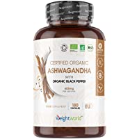 Ashwagandha Cápsulas Orgánica 605mg 180 Cápsulas Vegano - Suministro para 6 Meses de Ashwagandha India de Alta Dosis Con…